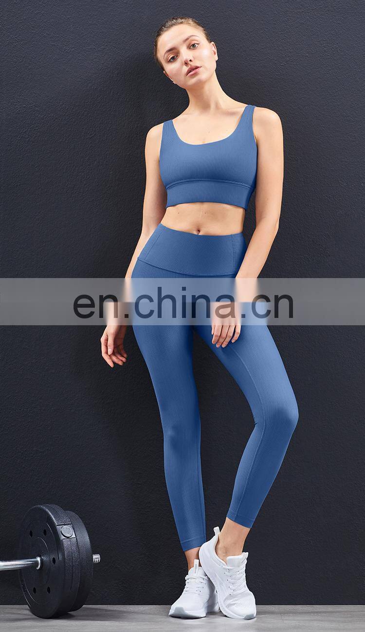 High Quality Workout Outfits Ribbed 2 Piece Yoga Set High Impact Support Wirefree Gym Set Women