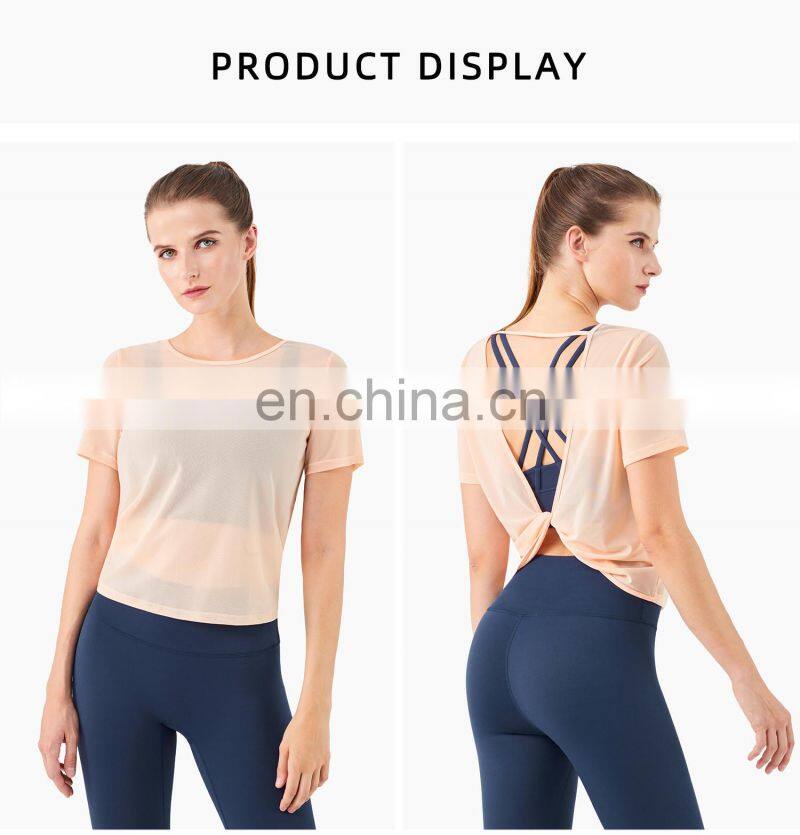 Spring Mesh Blouse Sports T Shirt Women Workout Crop Yoga Top With Reversible