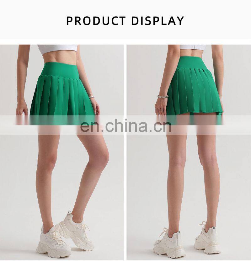 Newly 2 In 1 Pleated Tennis Skirt Quick Drying Sports Skirts Shorts With Side Pockets