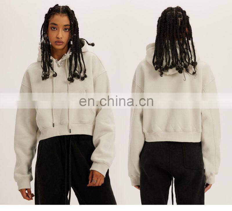 Fall Tiktok Women Drawstring Cropped Hoodies Pockets Plain Long Sleeve Pullovers