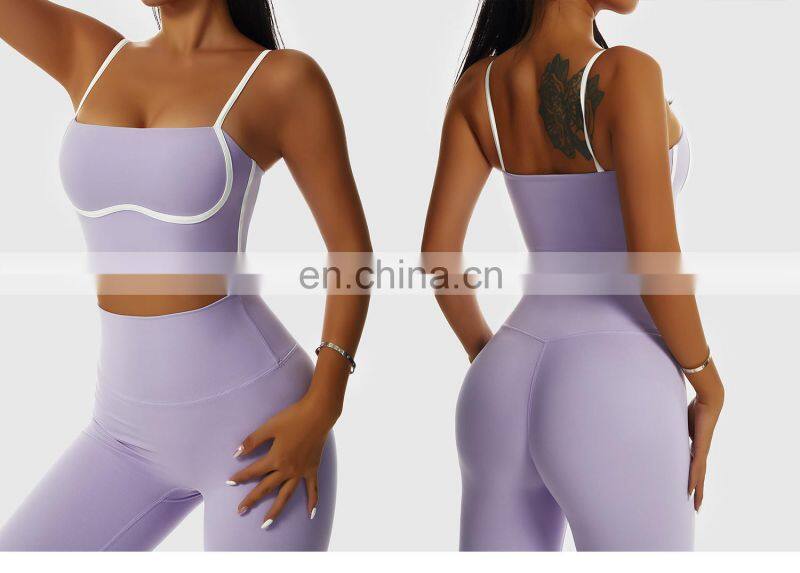 Factory Sale Contrasting Colors Backless Sports Bras Sling Straps Yoga Fitness Tops
