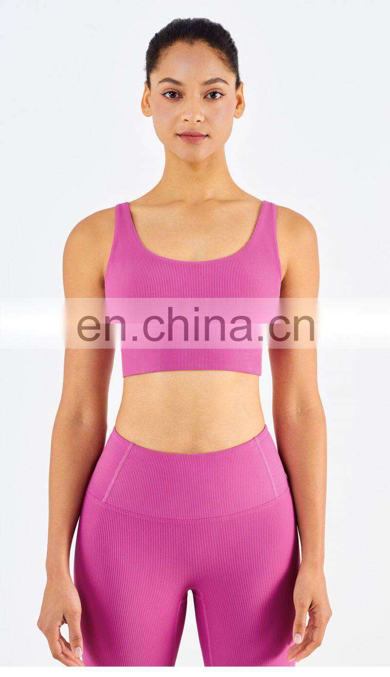 Gym Activewear Women Sling Wide Shoulder Bra Fitness Ribber Tank Top Running Sports Bra