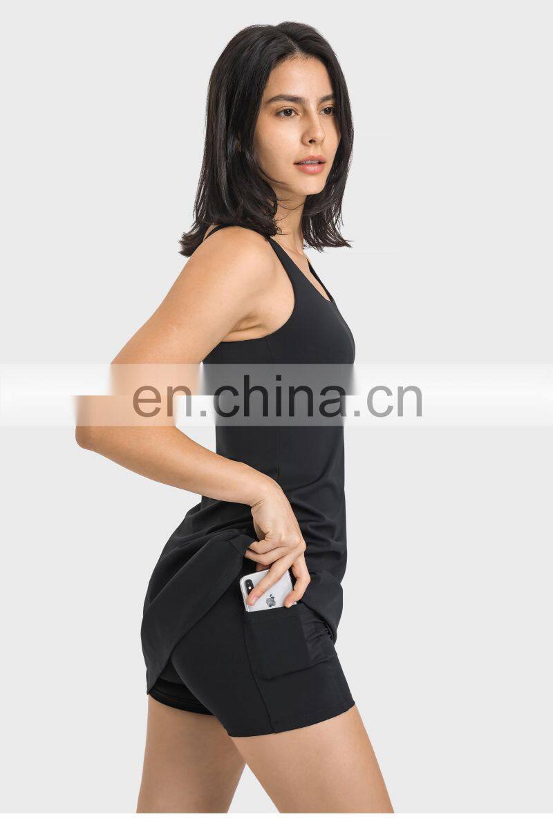2 In 1 Women Side Pockets Tennis Dress With Shorts Custom Quick Dry Sports Golf Wears