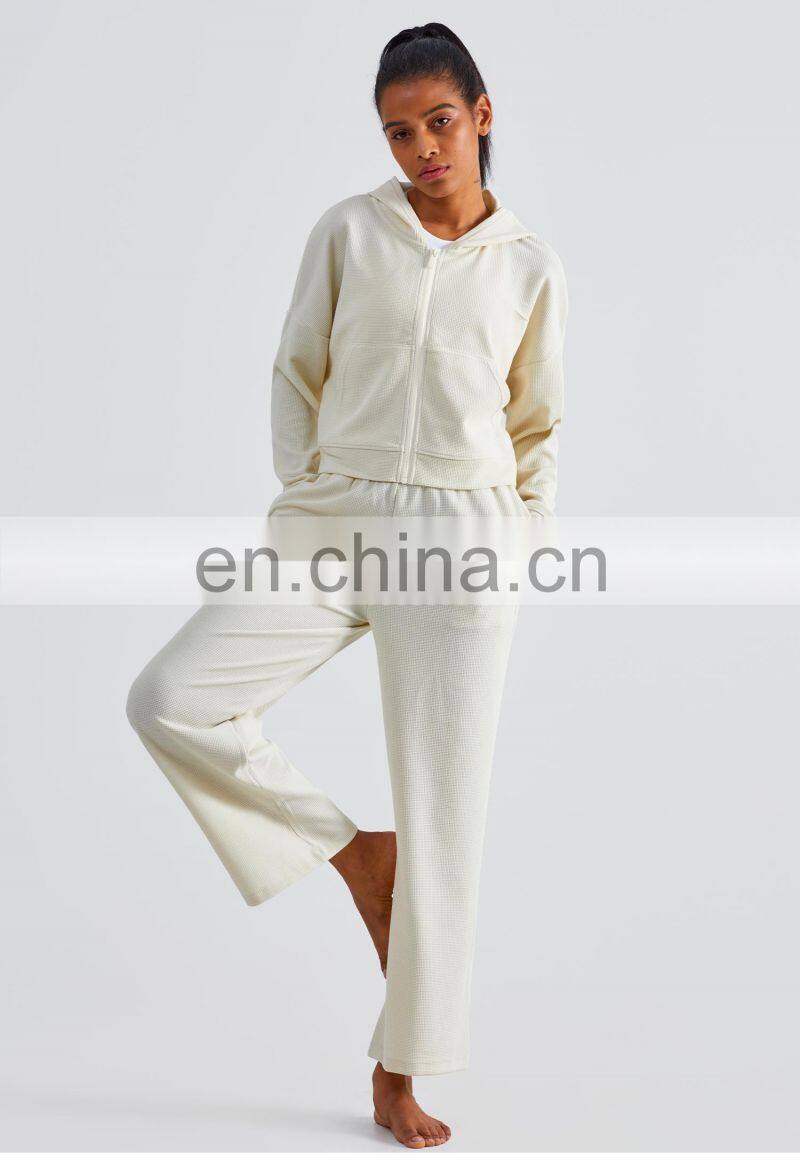 Newly Fall Waffle Adjustable Drawstring Joggers Pants High Waist Yoga Pants With Pockets