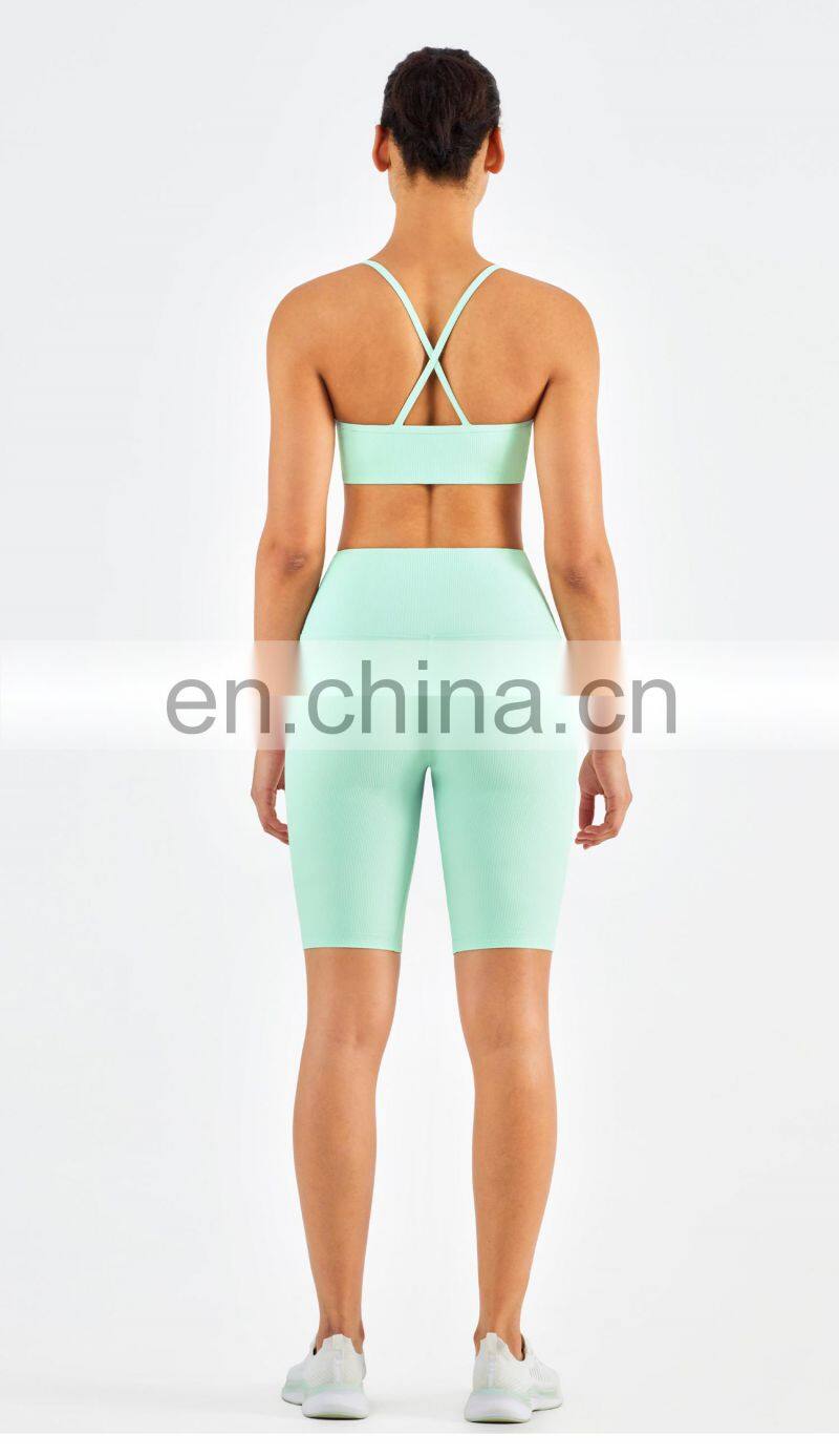 Ribber Camisole Women Yoga Fitness Workout Sports Bra Custom Print High Impact Strappy Bras Top