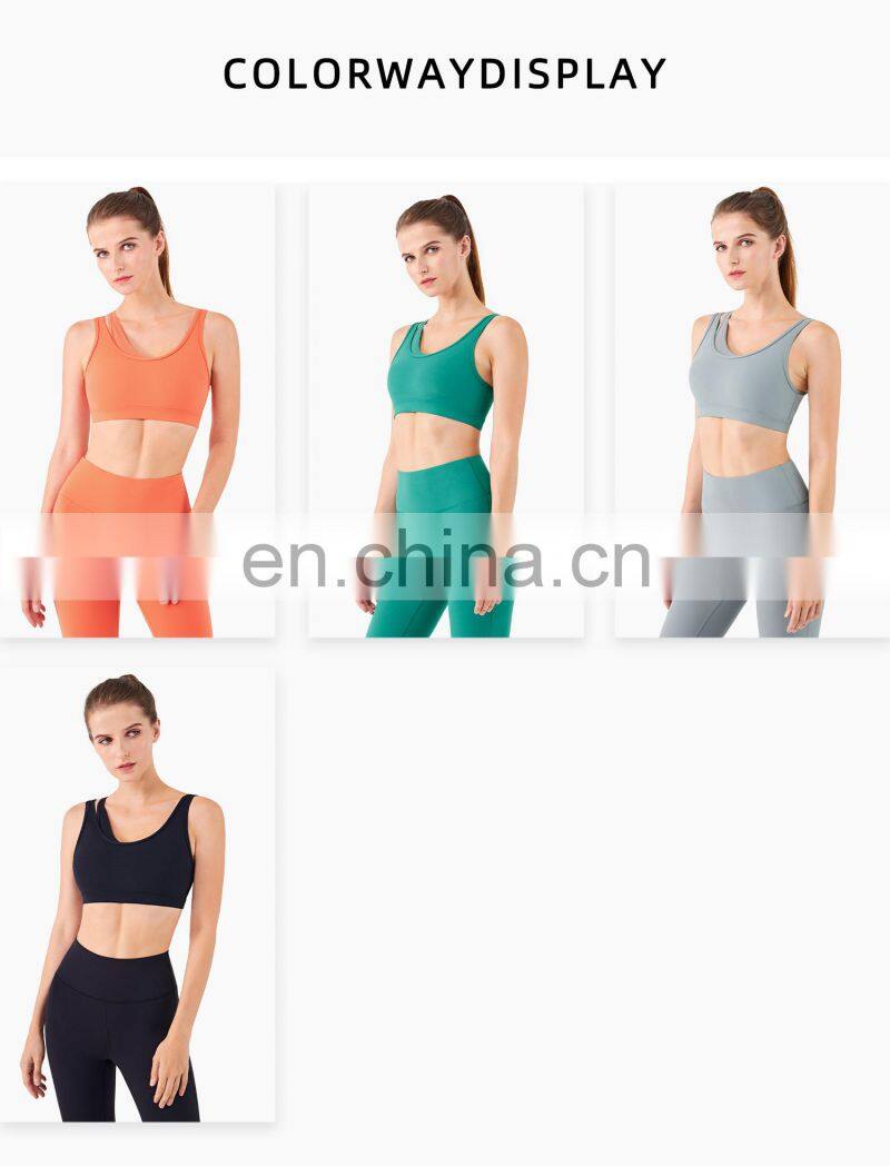 New Mesh Double Strap Women Sports Bra Recycle Fabric One Shoulder Sports Bra Support OEM