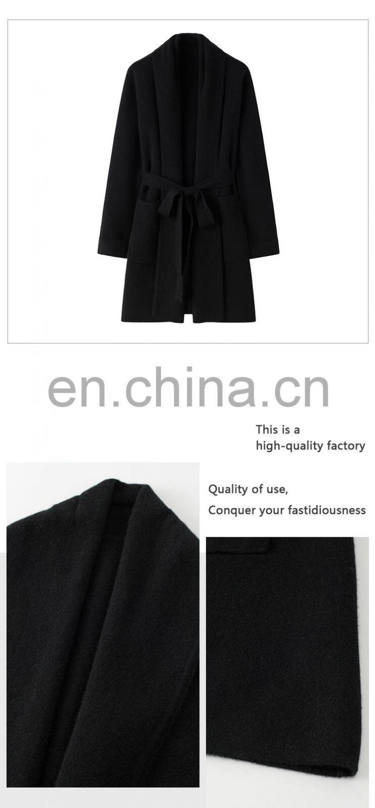 Custom Design 100% Cashmere Cardigan Sweater with Plain Knit Scarf Collar for Women