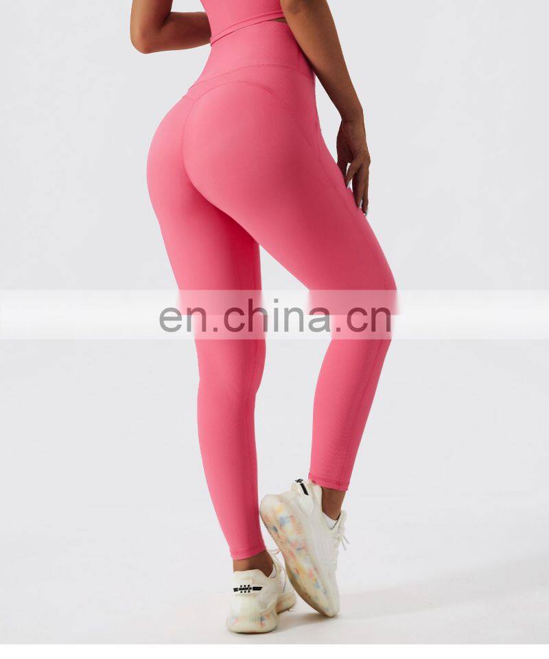 Ribbed Peach Butt Yoga Leggings Custom Invisible Pocket Tummy Control Sports Pants