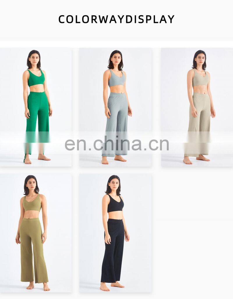 Two Piece Rib Women Workout Sets Sexy Back Sports Bra High Waist Oem Gym Pants