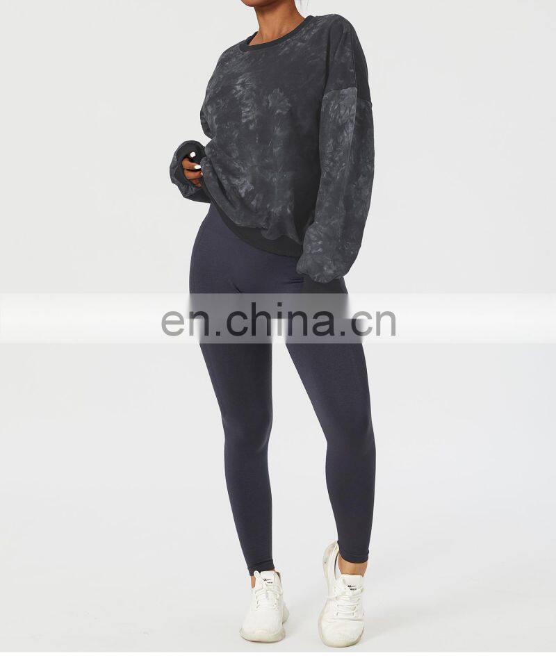 Tie Dye Women Pullover Cotton Sweatshirt Factory Sales Fall Oversized Long Sleeve Hoodies