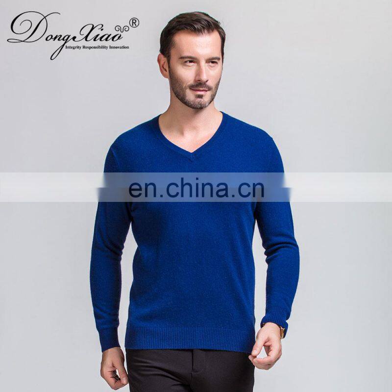 High Quality 100% Merino Wool V-Neck Knitted Sweater for Men Basic Style Plus Size Solid Pattern