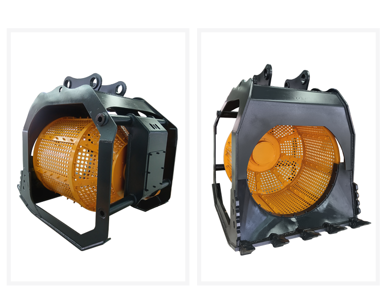 topsoil sand stone sieving rotary screening bucket excavator