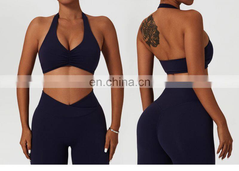 Sexy Halter Workout Front Folding Sports Bras Wholesale Backless Yoga Quick Dry Tops
