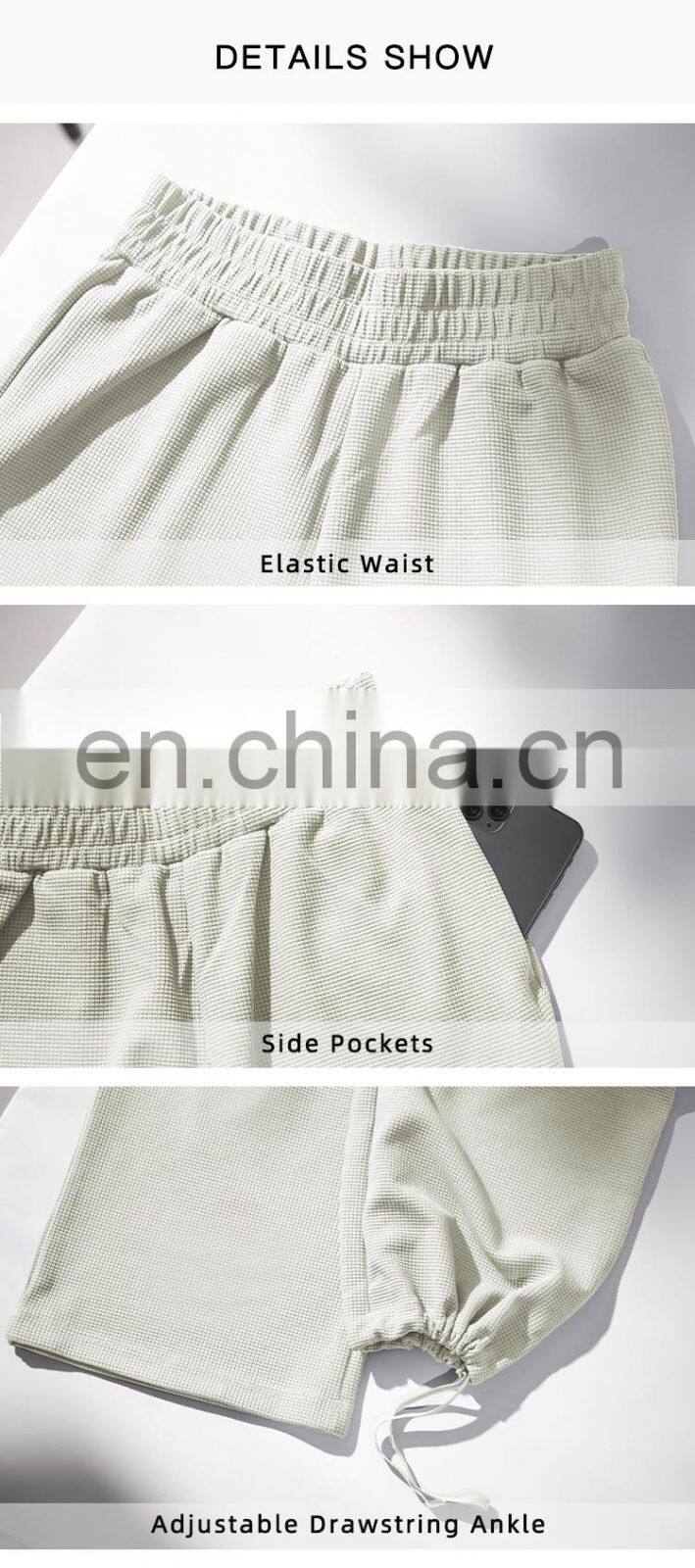 Newly Fall Waffle Adjustable Drawstring Joggers Pants High Waist Yoga Pants With Pockets