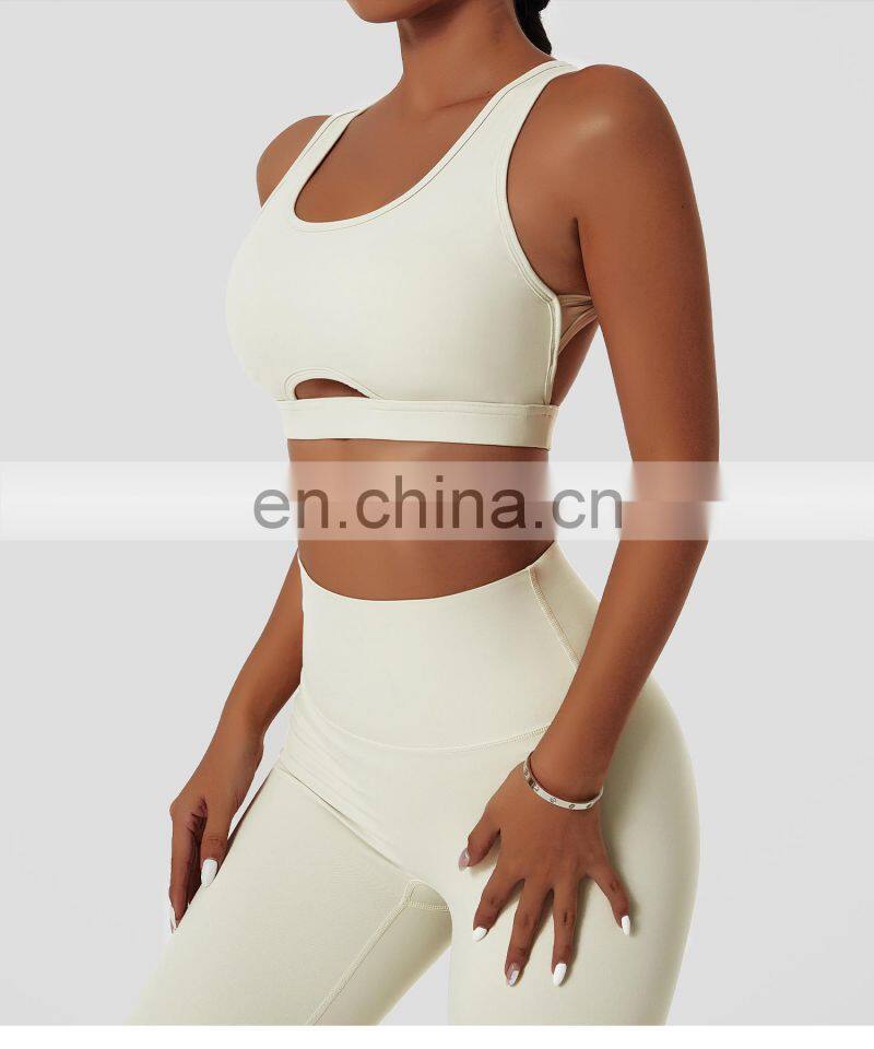 Wide Shoulder Straps Sexy Sports Bras Wholesale Backless Four Way Stretch Yoga Tops