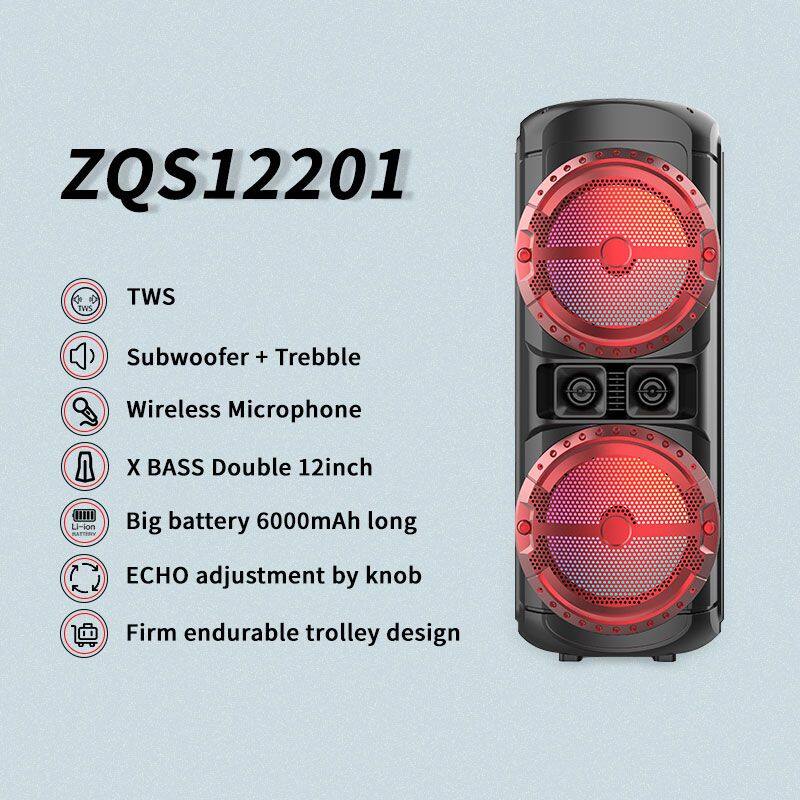 ZQS12201 super power 80W 12-inch*2 active subwoofer OEM party speaker with colorful lights