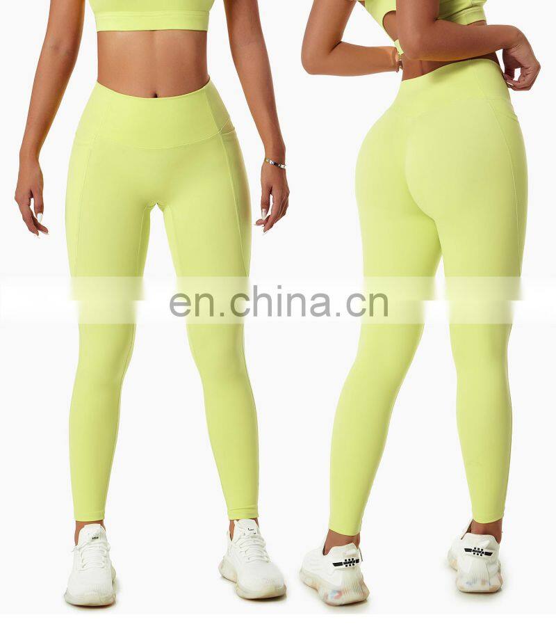 High Waist Yoga Fitness Leggings Tik Tok Butt Lifting Sports Pants With Side Pockets