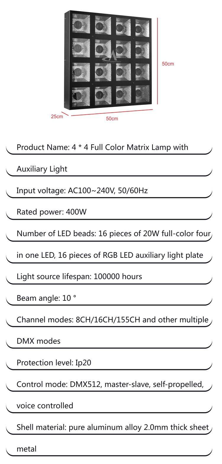JZ1620L Factory Wholesale 4x4 Matrix light 16x20W Full Color 4in1 LED Lighting Manufacturer Stage Effect Light