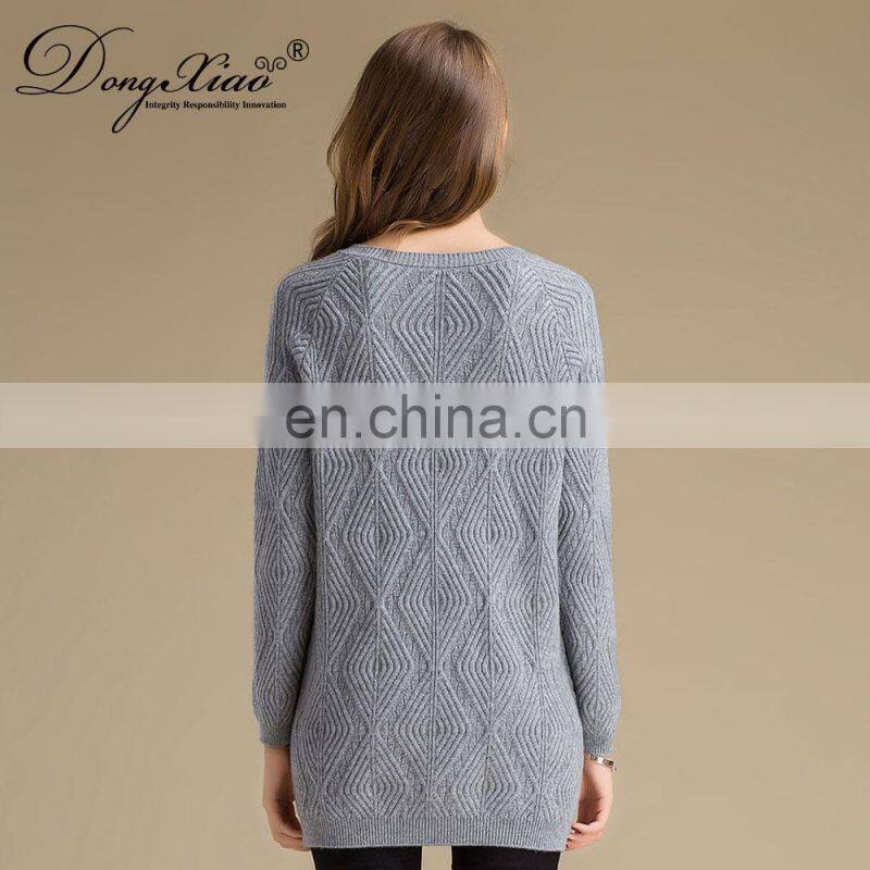 Pure Cashmere Women's round Neck Sweater with Thick Diamond Pattern Women's Clothing