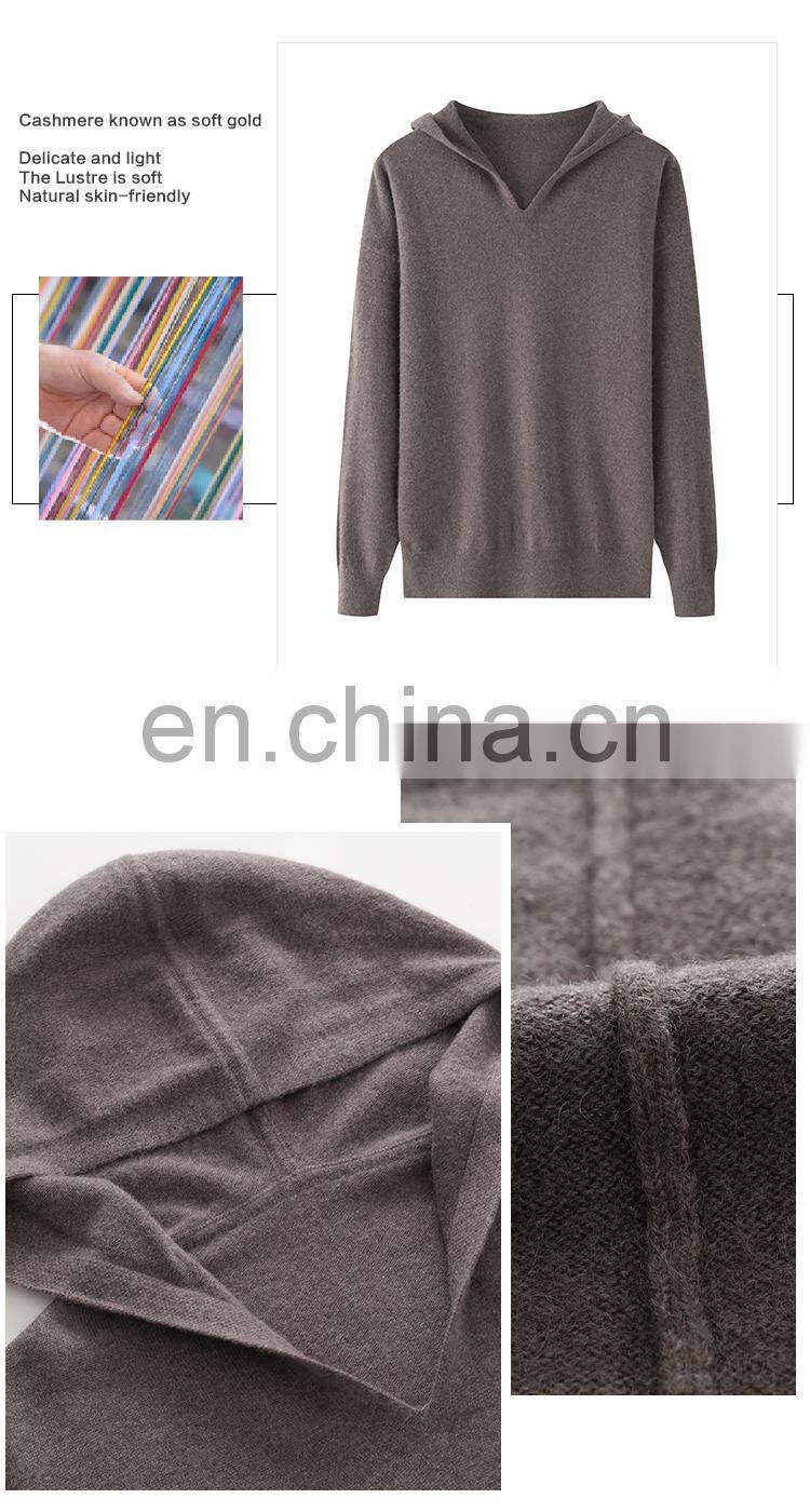 High Quality 100% Cashmere Women's Hoodie Sweater Casual Style with Inner Mongolia Knitted Weave Solid Pattern Winter Front Logo