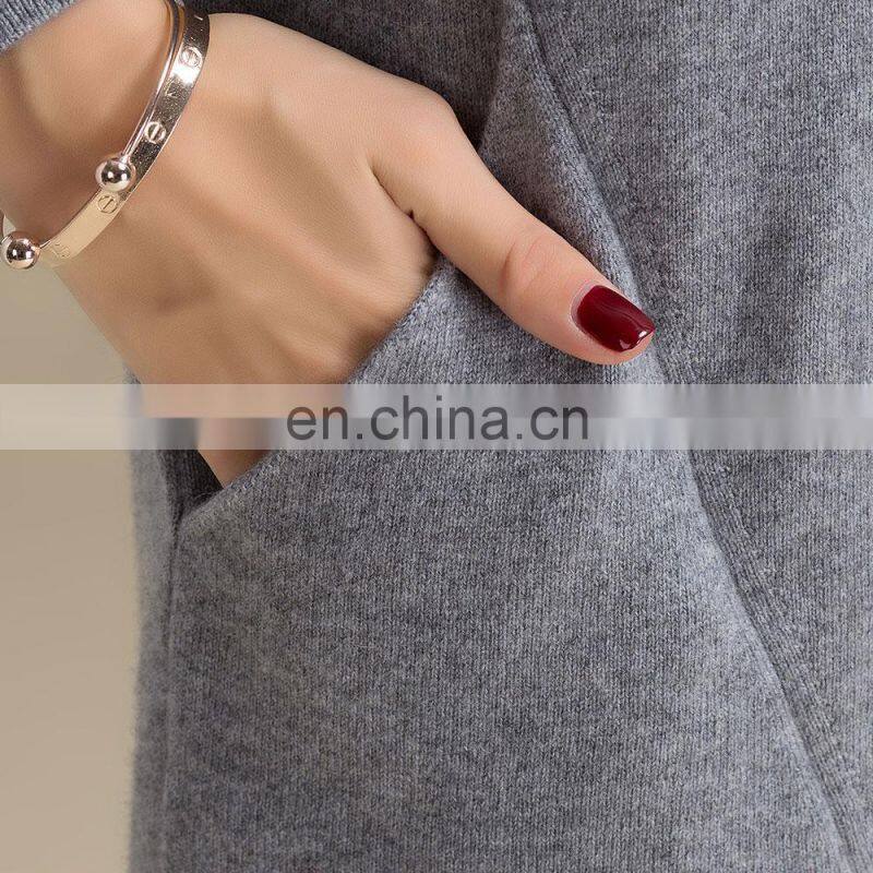 Lady Fashion Winter Warm Casual Long Dress Vintage 100% Cashmere Sweater O-Neck Collar Knitted Weaving OEM Service Available