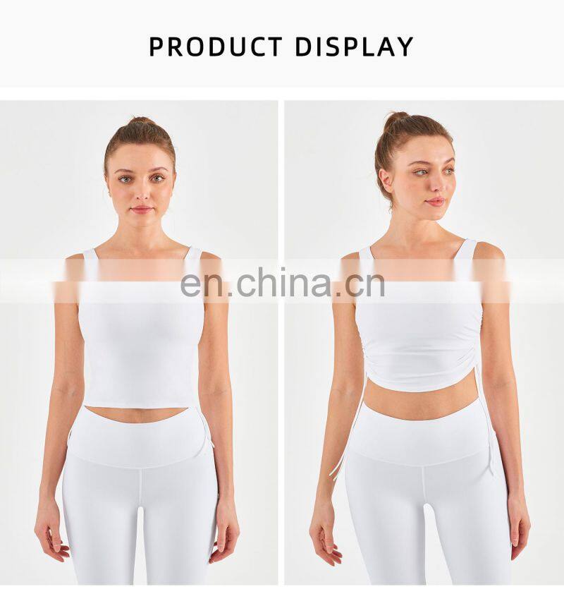 Wholesale Drawstring Sports Bra With Side Ruched Design Yoga Crop Top Fitness Women