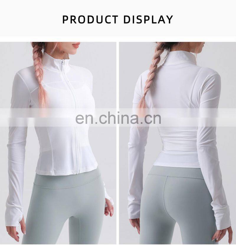 Wholesale UV Protection Women Full Zipper Yoga Tops Gym Long Sleeve Lightweight Jackets