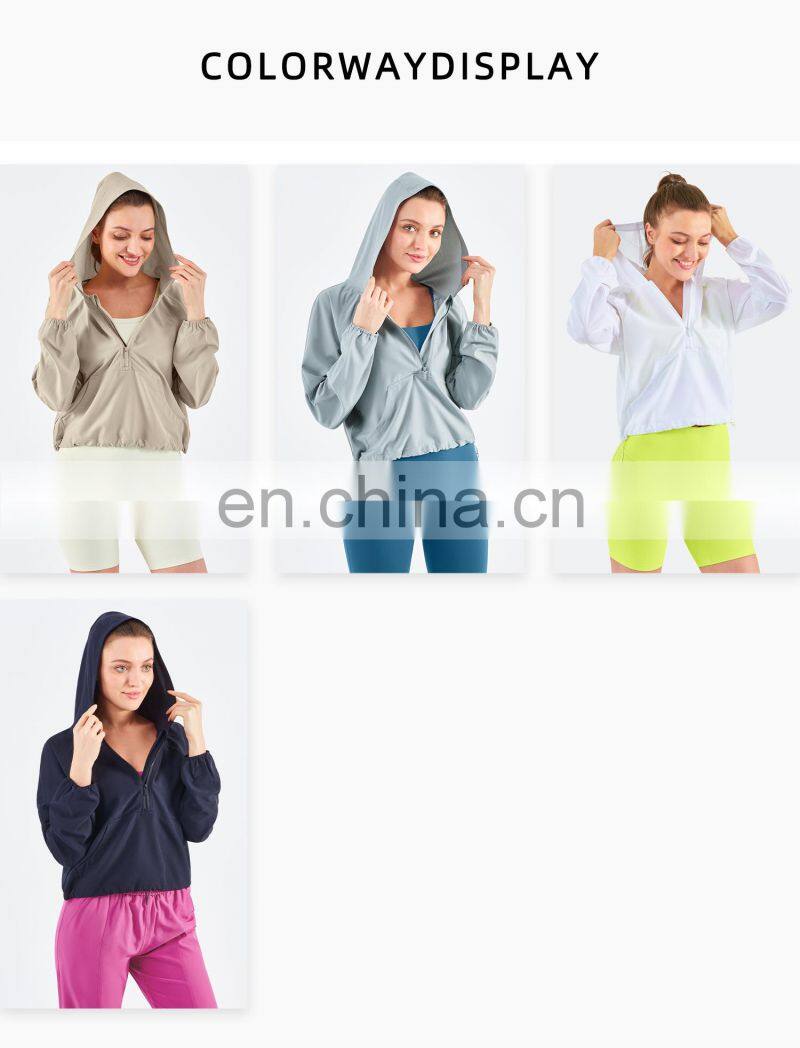 New Drop Women's Jackets Waterproof Sun UV Protection Run Half Zipper Hoodie Yoga Jacket