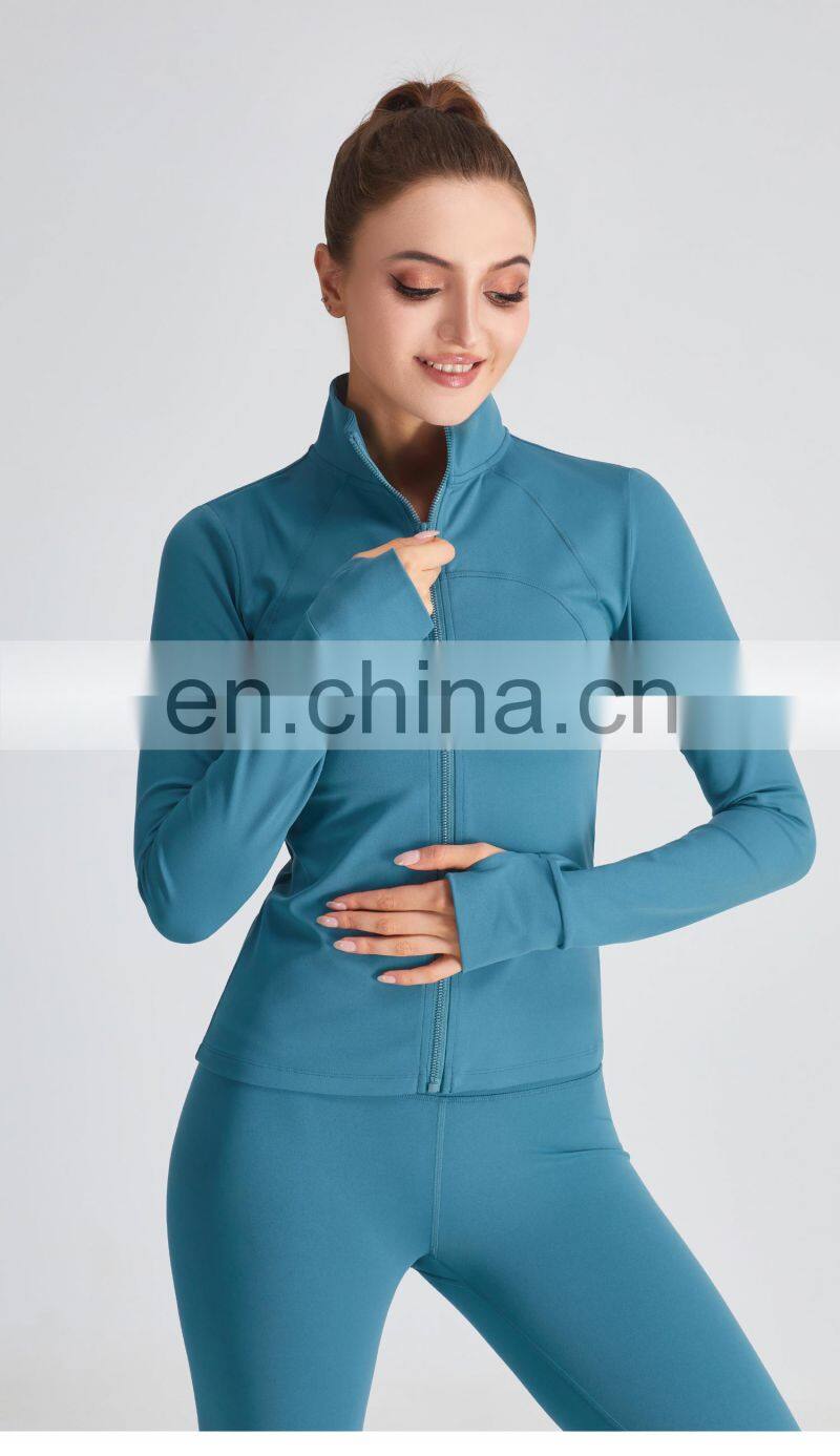 Custom Full Zipper Yoga Breathable Jackets Gym Women Thumb Holes Long Sleeve Sport Wears