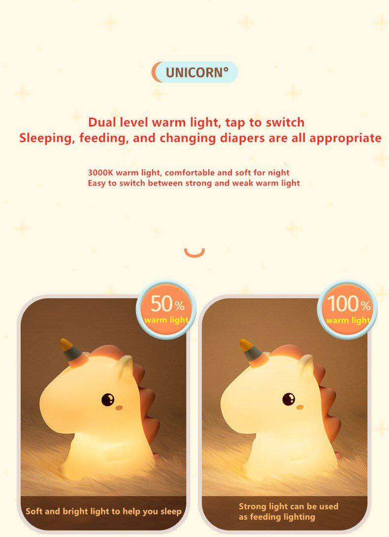 Creative Unicorn Nightlight Children Feeding Sleep Pat Light Bedroom Night Light