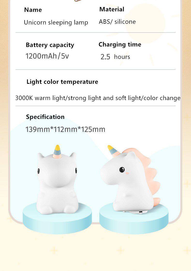 Creative Unicorn Nightlight Children Feeding Sleep Pat Light Bedroom Night Light