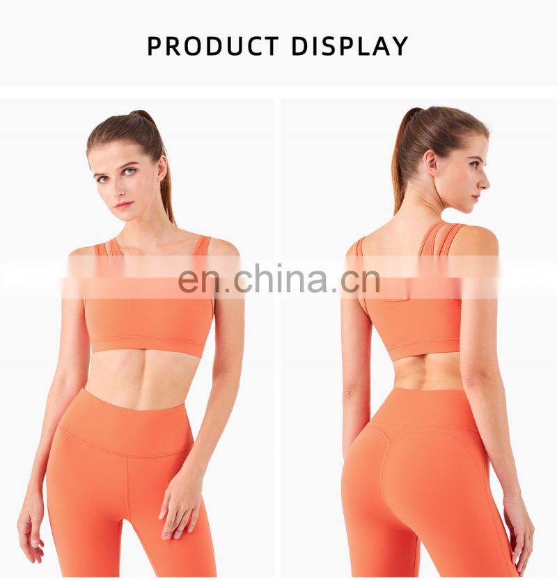 New Mesh Double Strap Women Sports Bra Recycle Fabric One Shoulder Sports Bra Support OEM