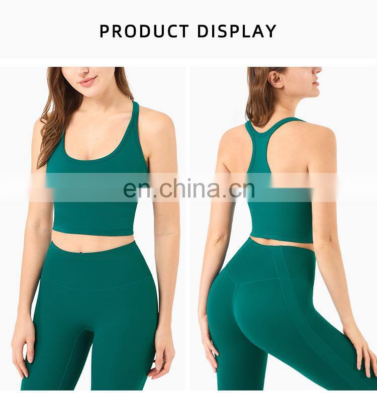 ECO Fabric Longline Racer Back Padded Sports Bra For Women Fitness Workout Toga Crop Tops