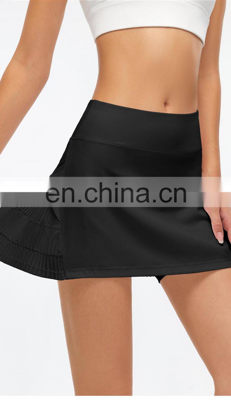 Wholesale Women's Anti-Glare Mesh Stitching Breathable Shorts Pleated Tennis Skirt Two Piece