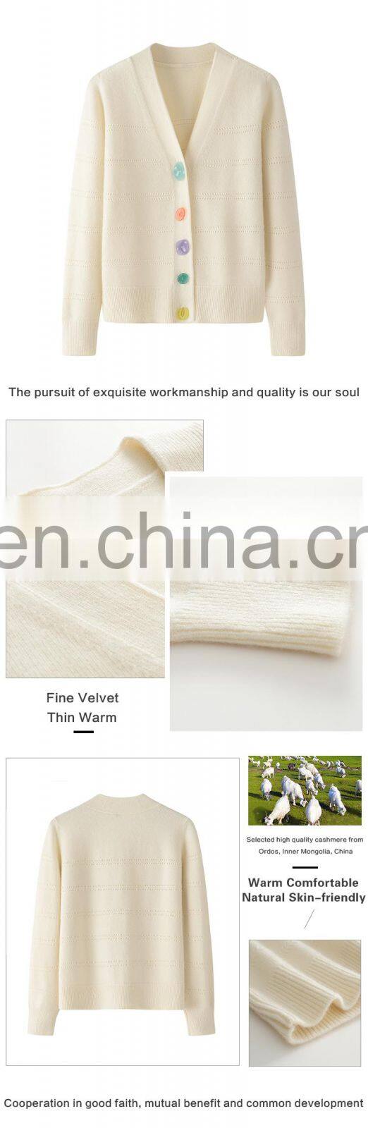 Erdos High Quality 100% Cashmere Cardigan for Women Elegant Winter V-Neck Sweater with Button Decoration Custom Logo on Front