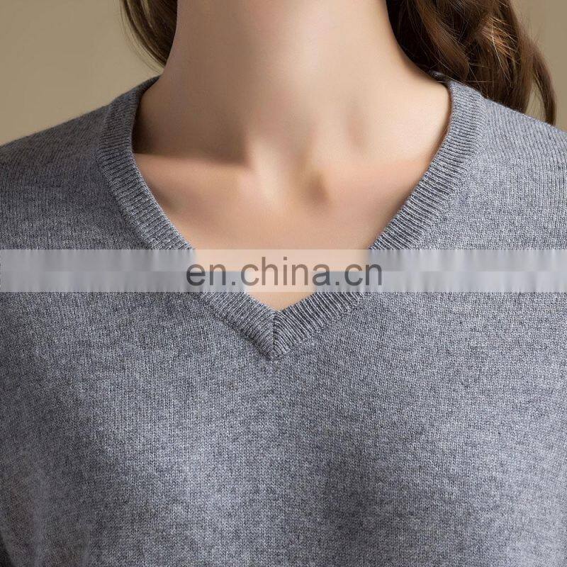 Custom Plain Knitted Basic V Neck Pullover Women Cashmere Sweater