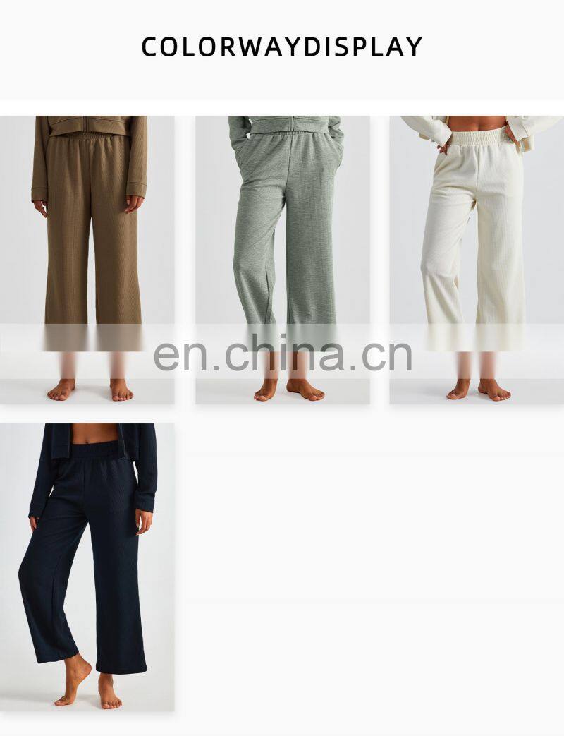 Newly Fall Waffle Adjustable Drawstring Joggers Pants High Waist Yoga Pants With Pockets