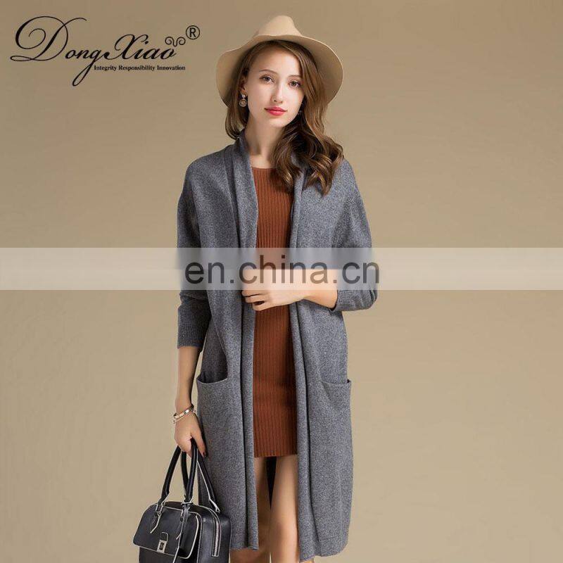 Women's Casual 100% Cashmere Cardigan Sweater Long Sleeve and Solid Pattern for Autumn Season OEM Service Available