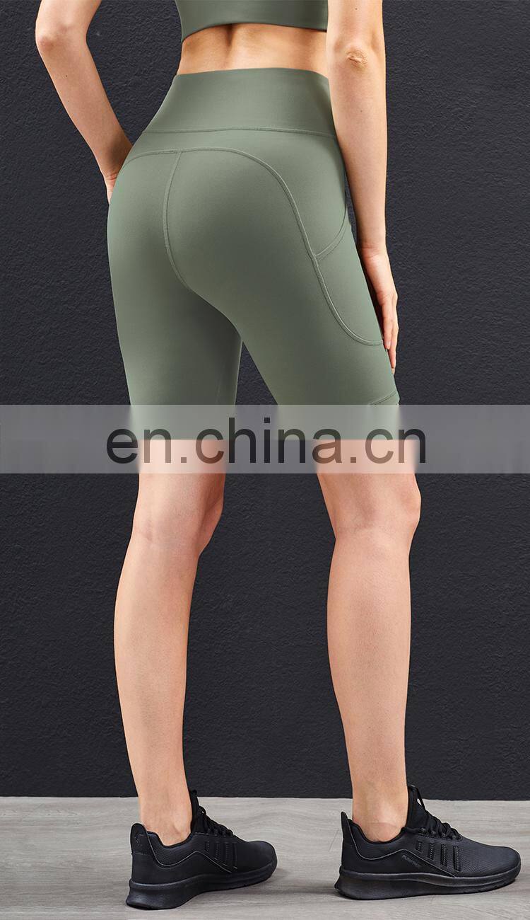 2021 New Arrival Women Biker Shorts With Pocket High Waist Elastic Skinny Short