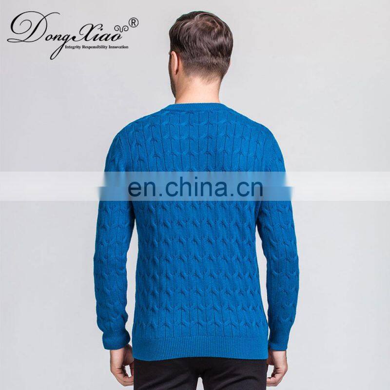 Classic Brand Men's Cable Knit Pullover 100% Pure Cashmere Winter Sweater with Crew Neck collar