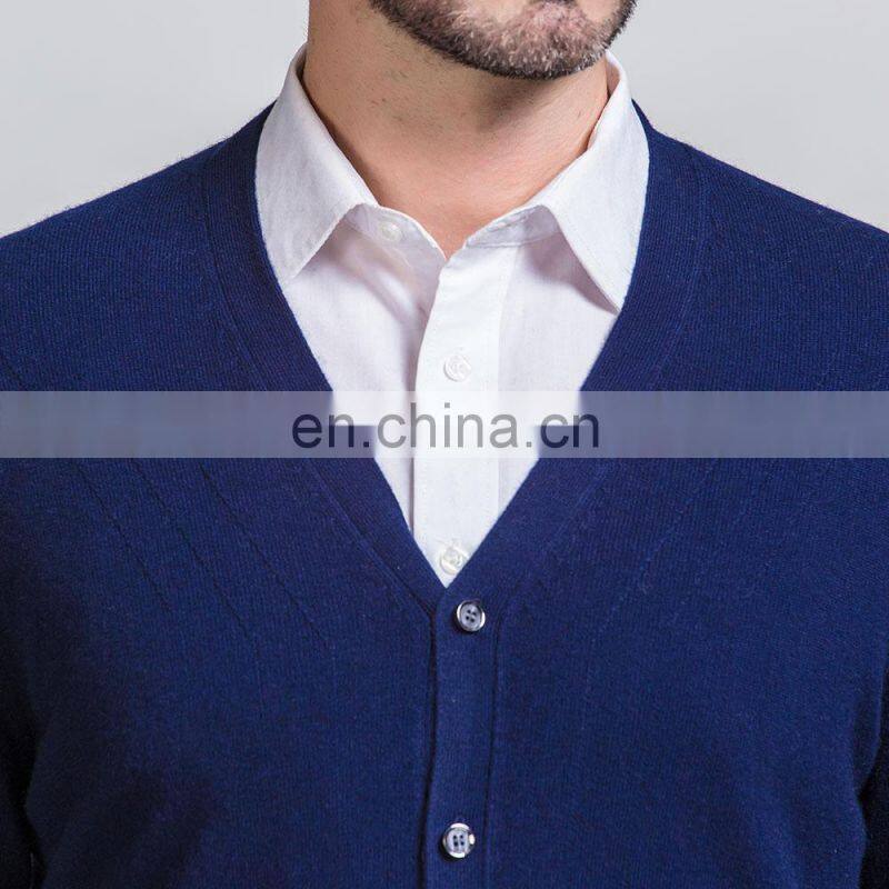 Autumn Spring Men's Wool Cardigan Fashionable Single Breasted Casual Sweater with V-Neck Hand Knitted