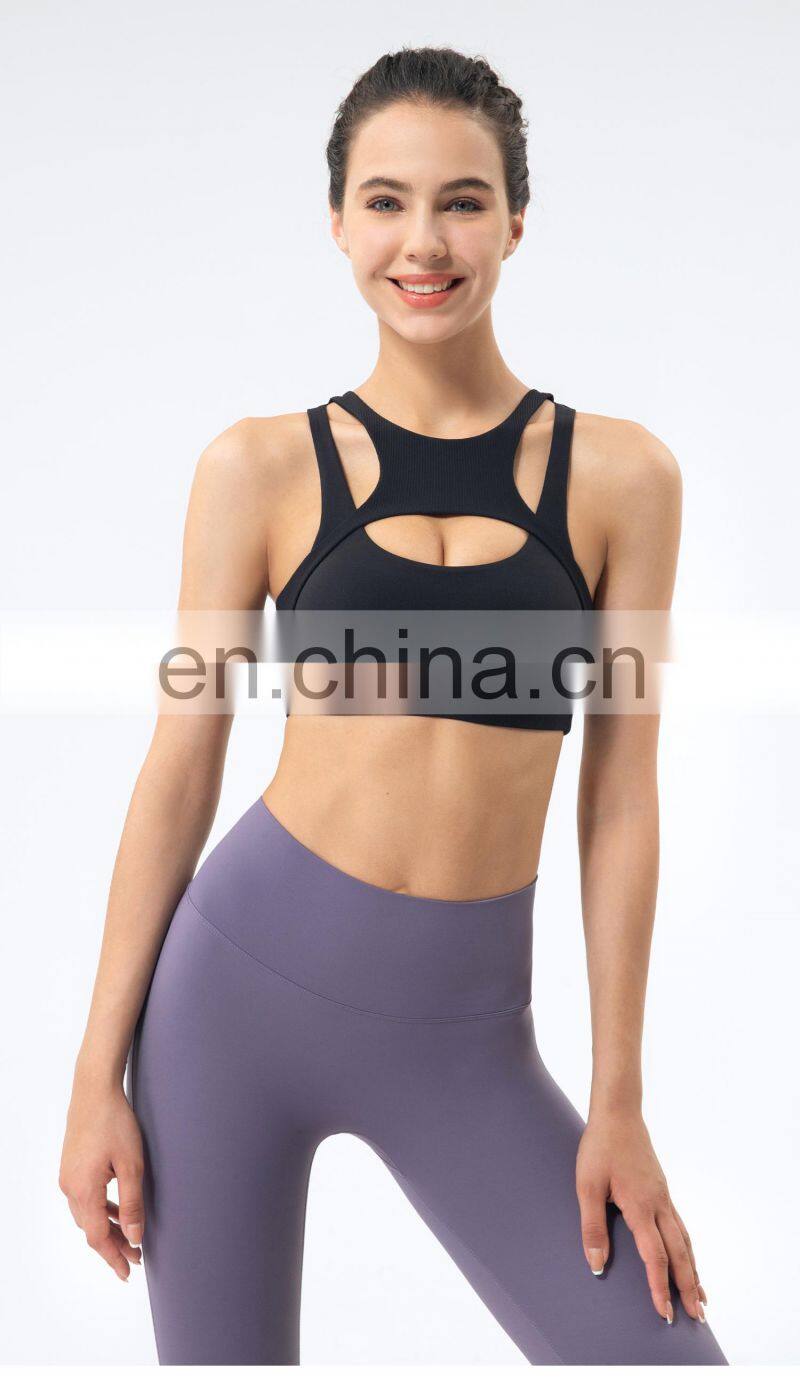 Private Label Workout Sports Bra Leggings Ribbed Hollow Out Sexy Yoga Bra Gym Wear