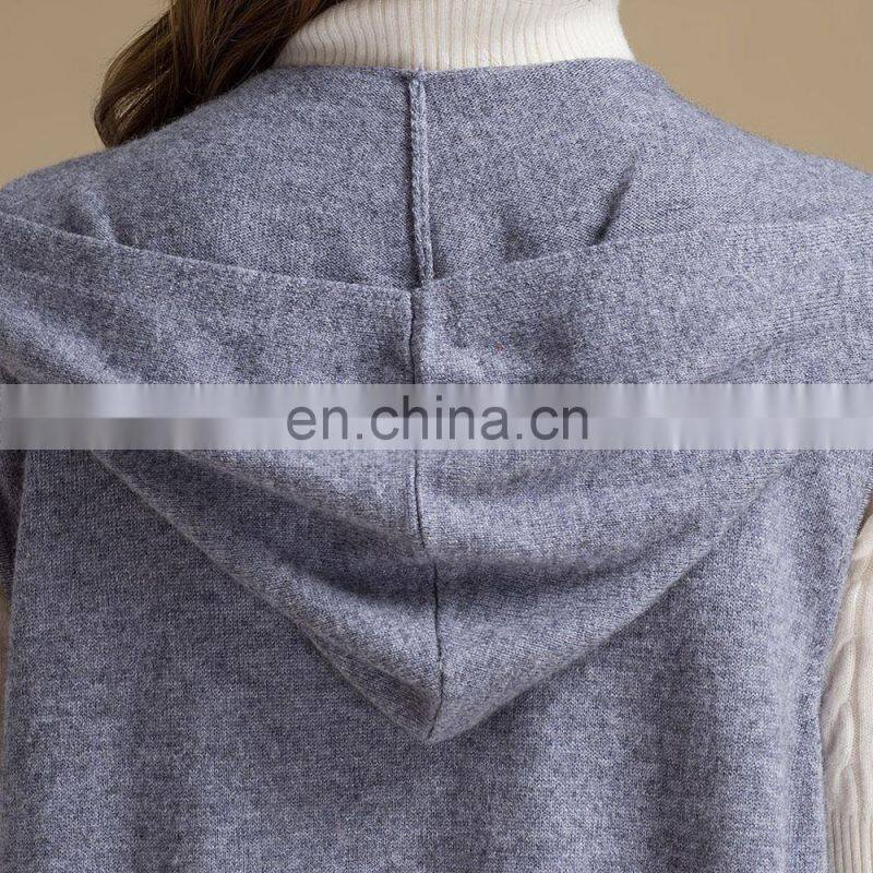 2022 New Fashion Sleeveless Cardigan Women Oversized Hooded Wool Sweater