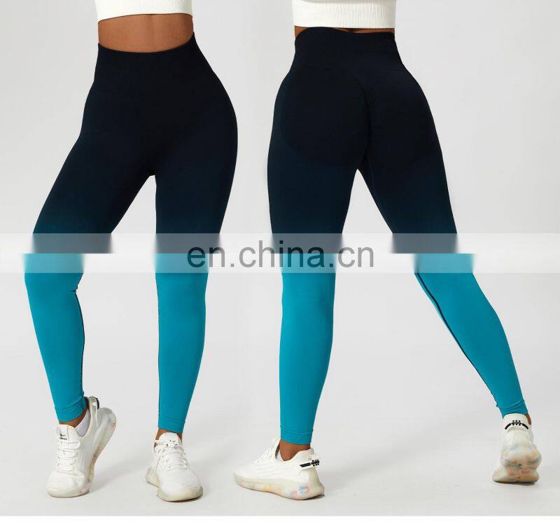 Seamless Contrasting Colors Scrunch Butt Sports Leggings Custom High Waist Yoga Pants
