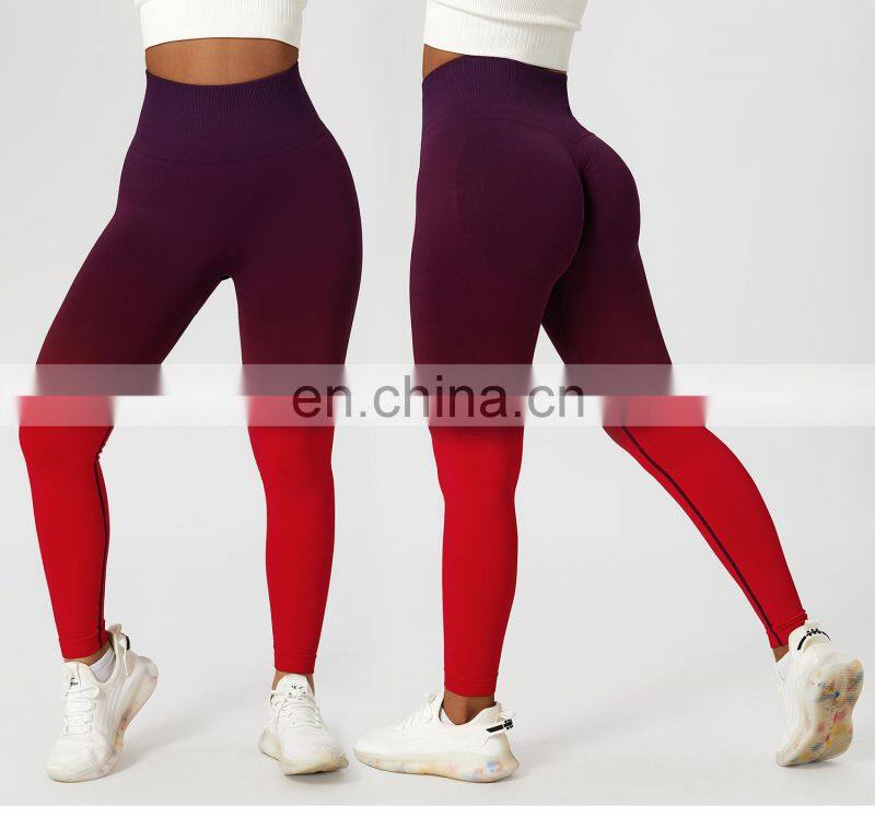 Seamless Contrasting Colors Scrunch Butt Sports Leggings Custom High Waist Yoga Pants