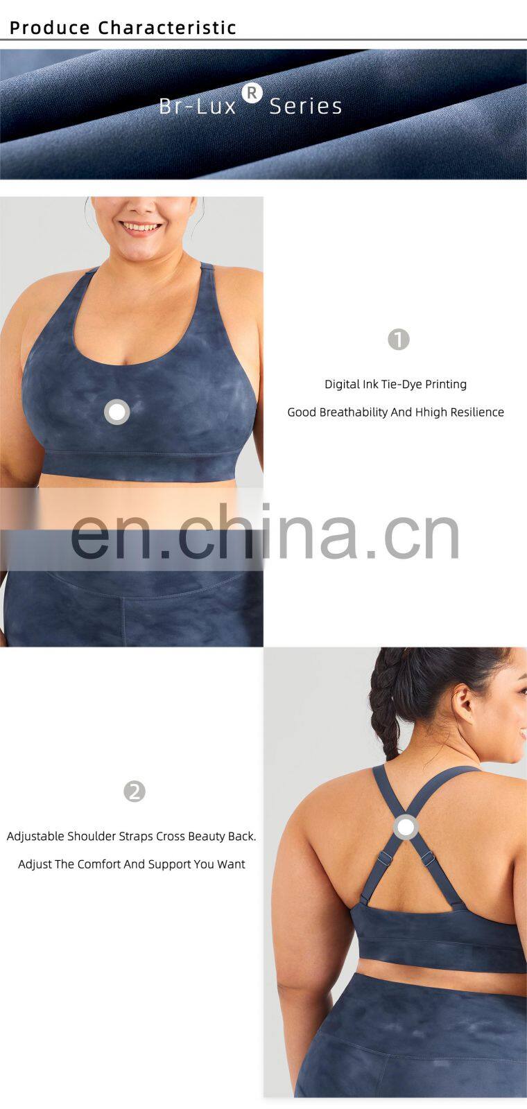 Wholesale Plus Size Women Tie Dye Sport Bra Top Fitness Shockproof Workout Wear