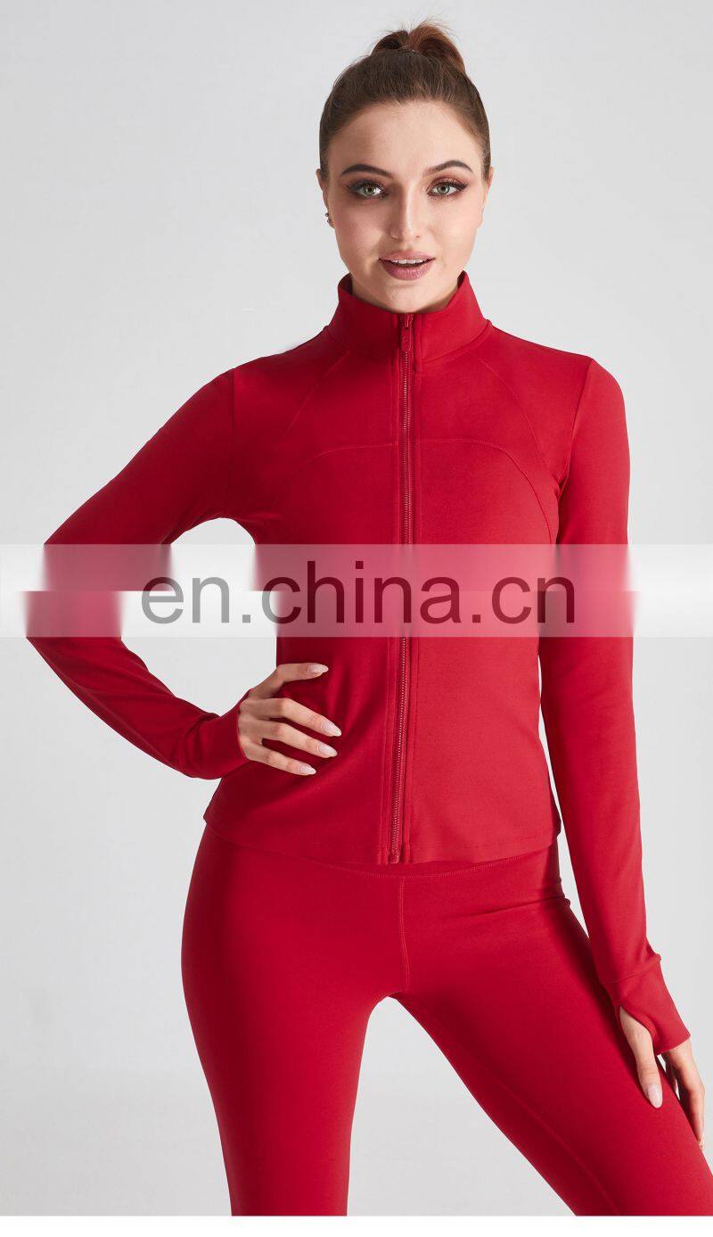 Custom Full Zipper Yoga Breathable Jackets Gym Women Thumb Holes Long Sleeve Sport Wears