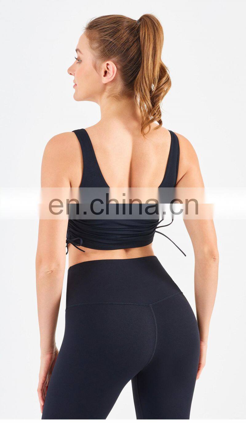 Wholesale Drawstring Sports Bra With Side Ruched Design Yoga Crop Top Fitness Women