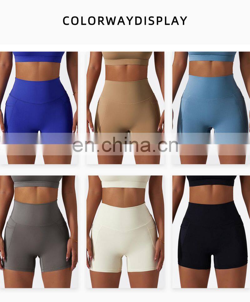 High Waist Side Pockets Biker Fitness Sports Shorts Custom Women Butt Lifting Yoga Pants