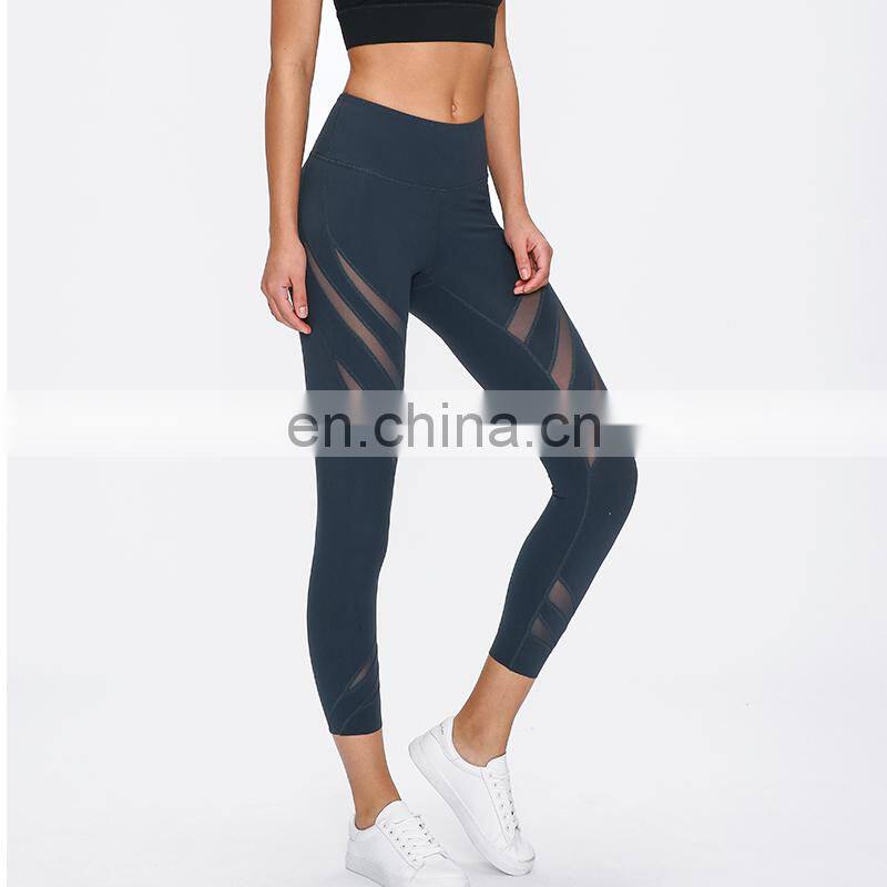 Women spring summer workout clothing sexy mesh capris yoga tight pants leggings for women fitness